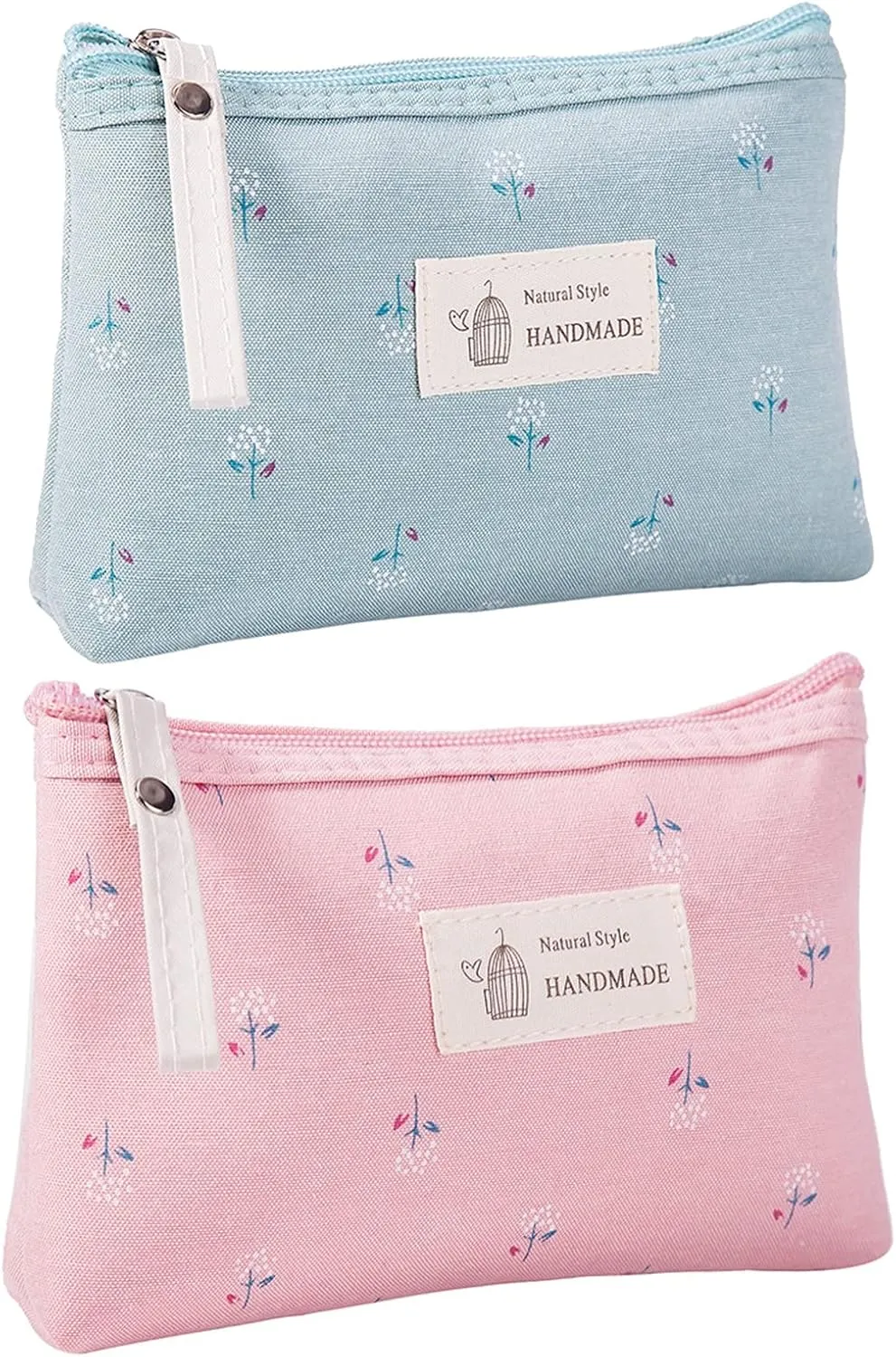 Qikuver Canvas Cosmetic Bags, 2 Pieces Cosmetic Bags for Women, Makeup bag Cute Cosmetic Bag Organizer Small Mini Makeup Pouch for Purse Toiletry Bag