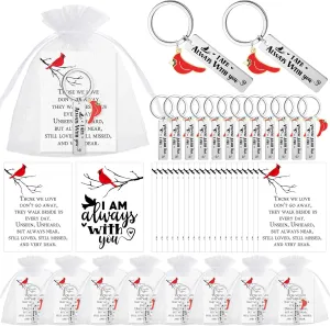 Qilery Memorial Gifts Cardinal Keychains with Cards Funeral Souvenirs Favors Sympathy Remembrance Gifts for Loss of Loved One