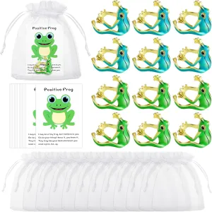 Quelay 12 Sets Positive Gifts for Coworkers Include 12 Positive Frog Thank You Note Cards 12 Blue Green Cute Frog Rings 12 Organza Bags for Employee Staff Teacher Appreciation Pocket Favors