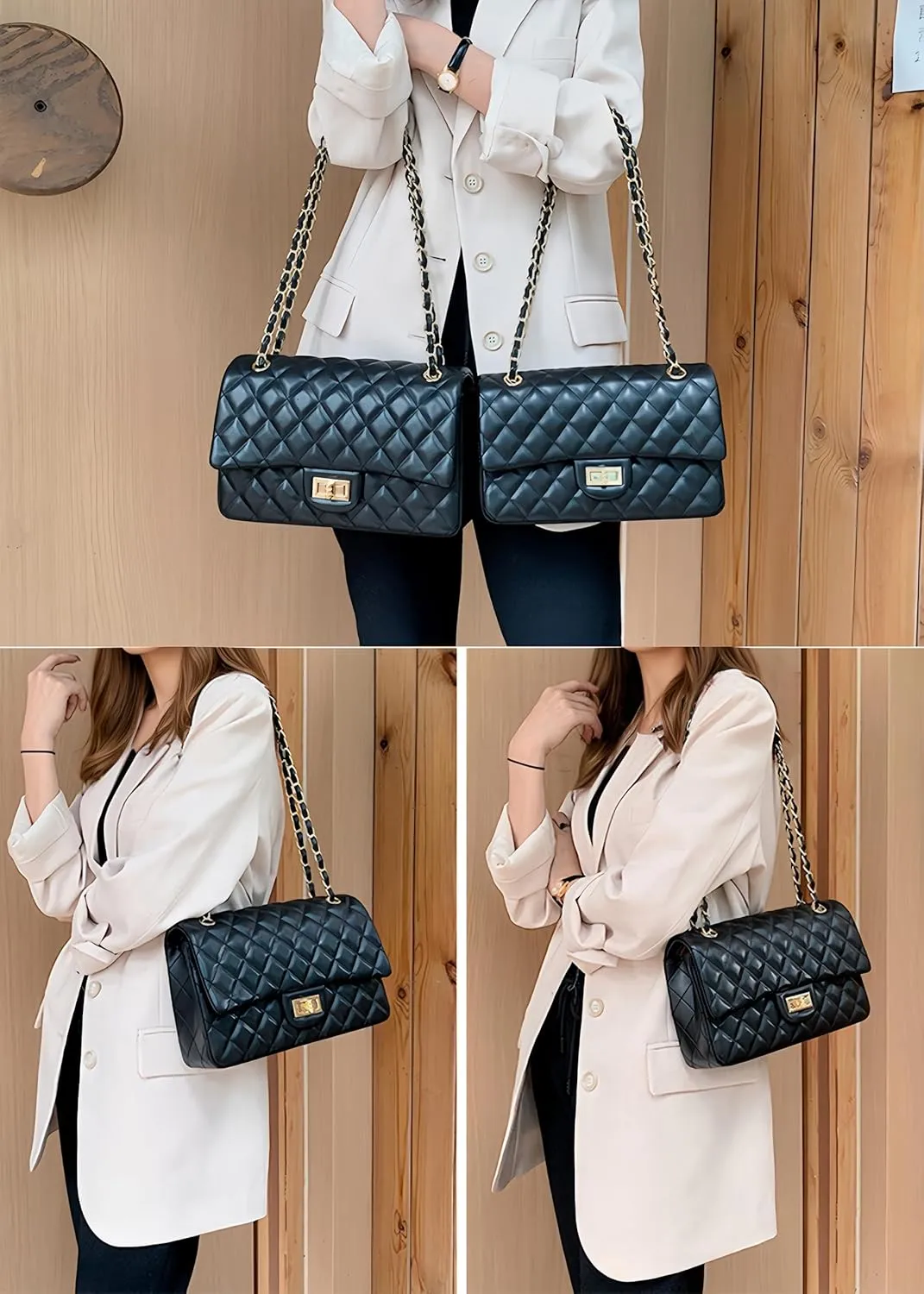 Quilted Vegan Crossbody Bags for Women, 2 Sizes & 6 Colors with Diamond Stitch, Twist Lock & 6 Pockets