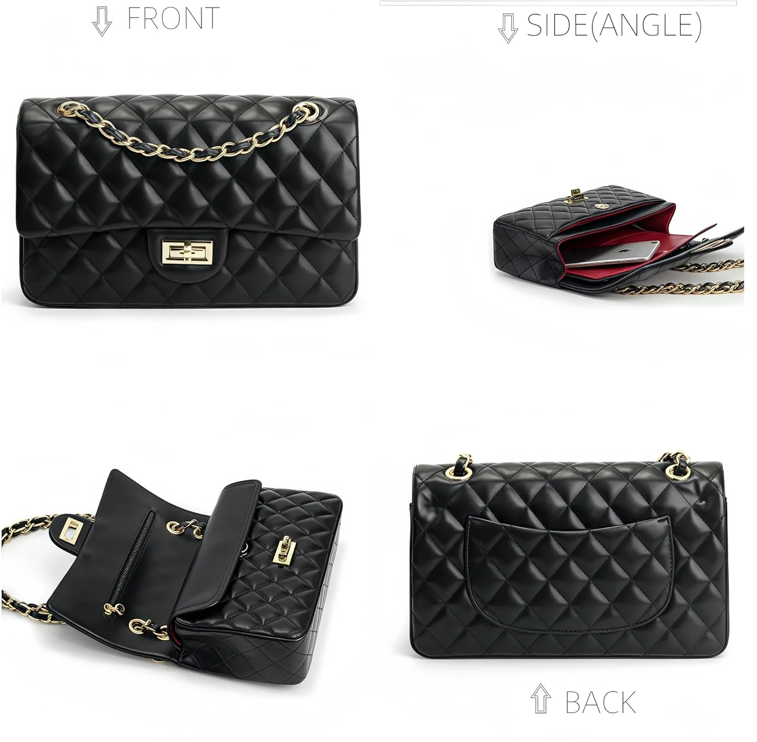 Quilted Vegan Crossbody Bags for Women, 2 Sizes & 6 Colors with Diamond Stitch, Twist Lock & 6 Pockets
