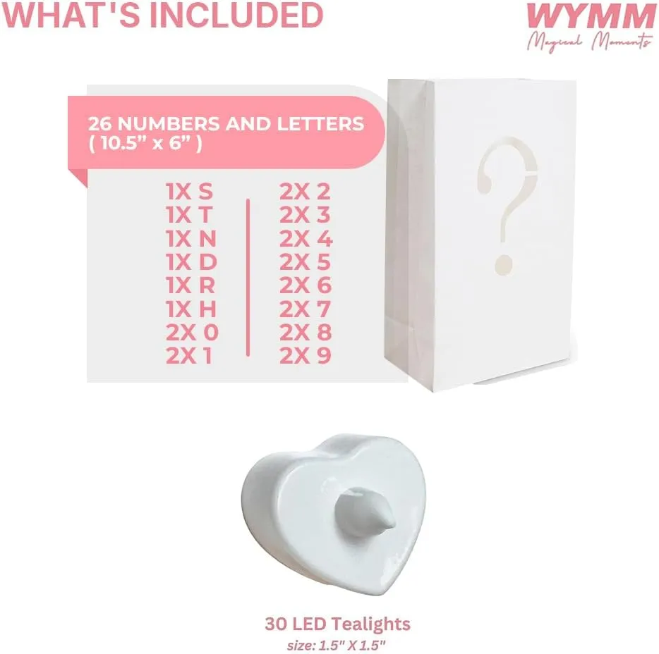 "26 Numbers & Letters Luminary Bags with Tea Light Candles to Light Up Letters Perfect for Any 40th Birthday Decorations for Men or 50th Anniversary Decorations and Creates Personalized Signs