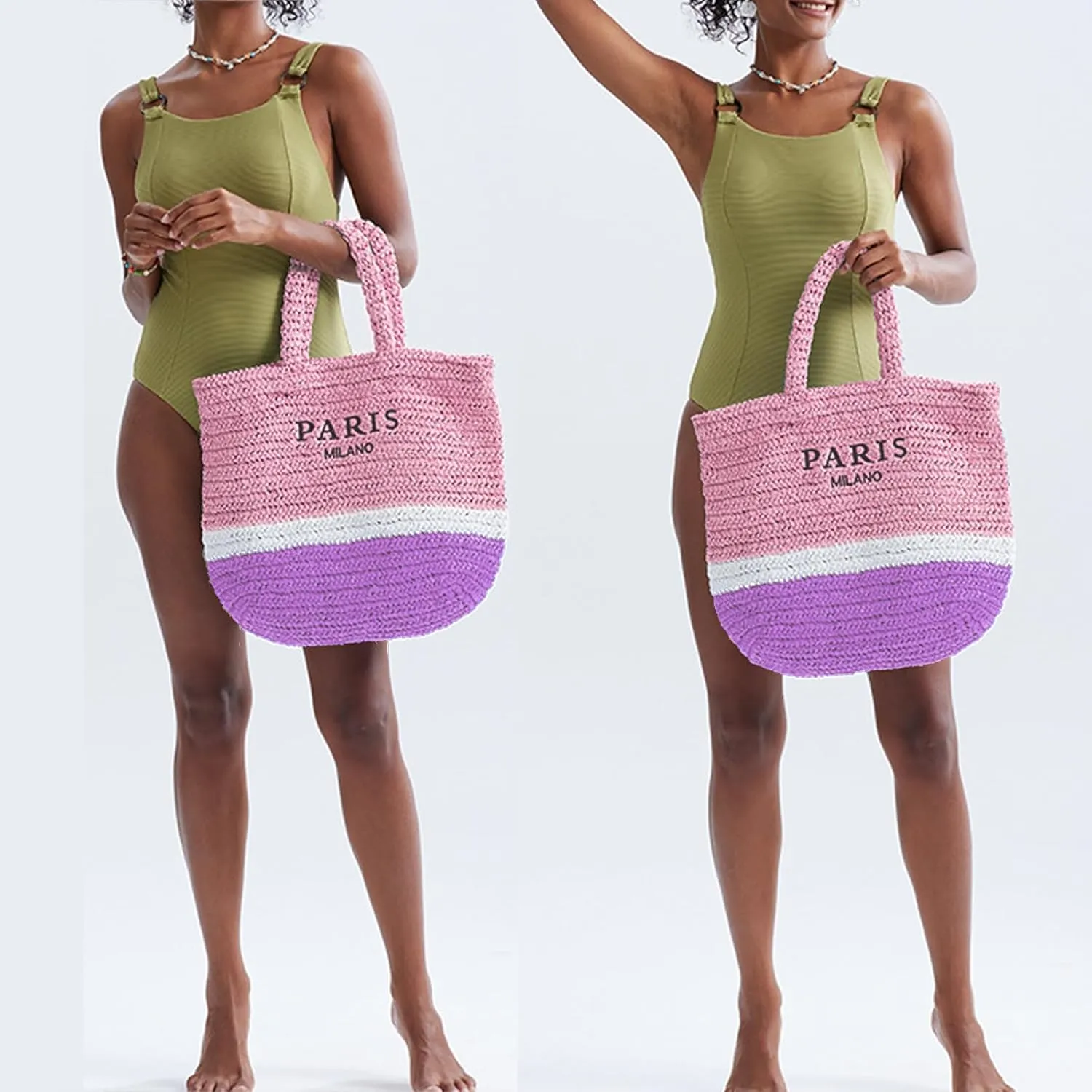 QZUnique Straw Beach Tote Bag for Women Summer Woven Shoulder Purse Handbag Large Handwoven Handbag Hobo for Vacation Travel