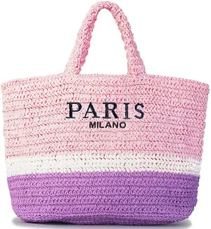 QZUnique Straw Beach Tote Bag for Women Summer Woven Shoulder Purse Handbag Large Handwoven Handbag Hobo for Vacation Travel