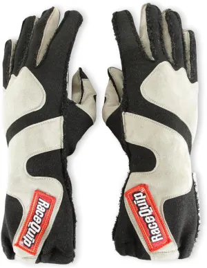 RaceQuip Outseam Race Gloves 356 Series 2 Layer Nomex SFI 3.3/5 Gray/Black Large 356605