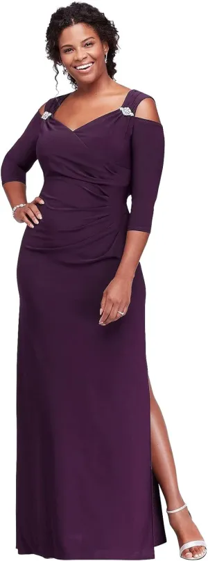 R&M Richards Women's Gathered Off The Shoulder V-Neck Gown