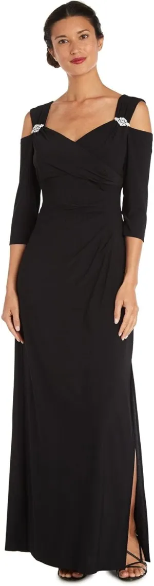 R&M Richards Women's Gathered Off The Shoulder V-Neck Gown