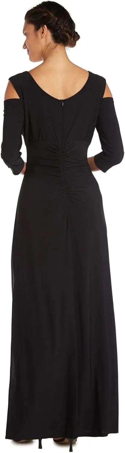 R&M Richards Women's Gathered Off The Shoulder V-Neck Gown