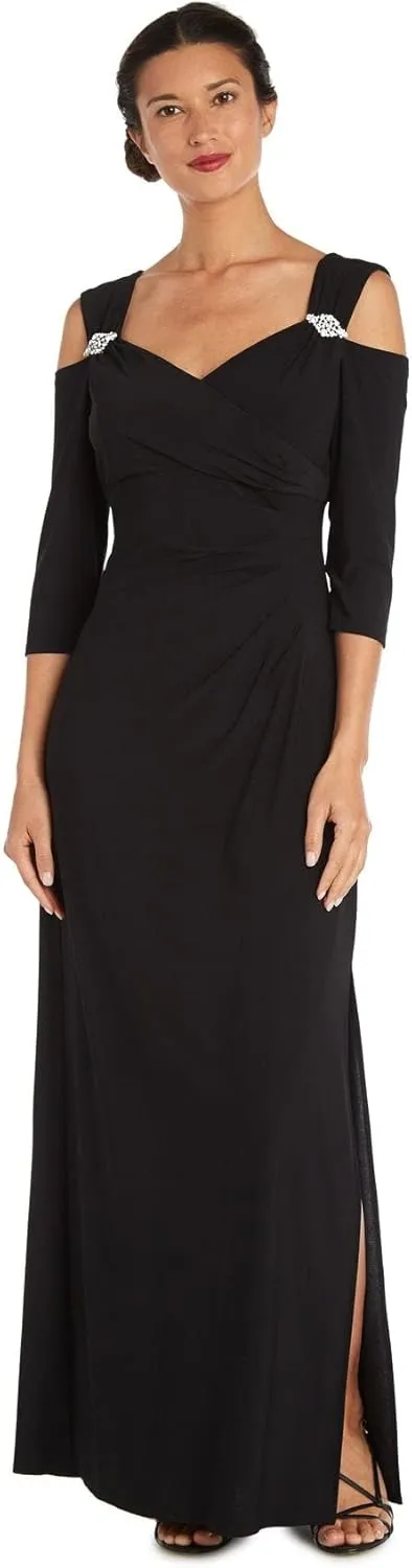 R&M Richards Women's Gathered Off The Shoulder V-Neck Gown