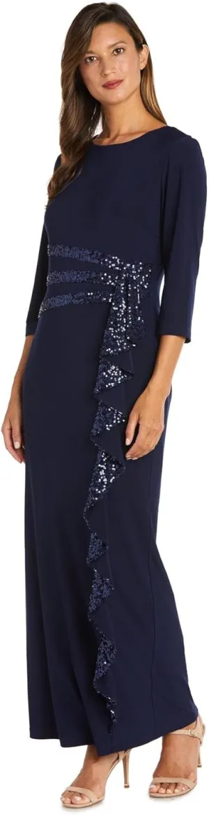 R&M Richards Women's Long and Classic Sequins Cascade Dress
