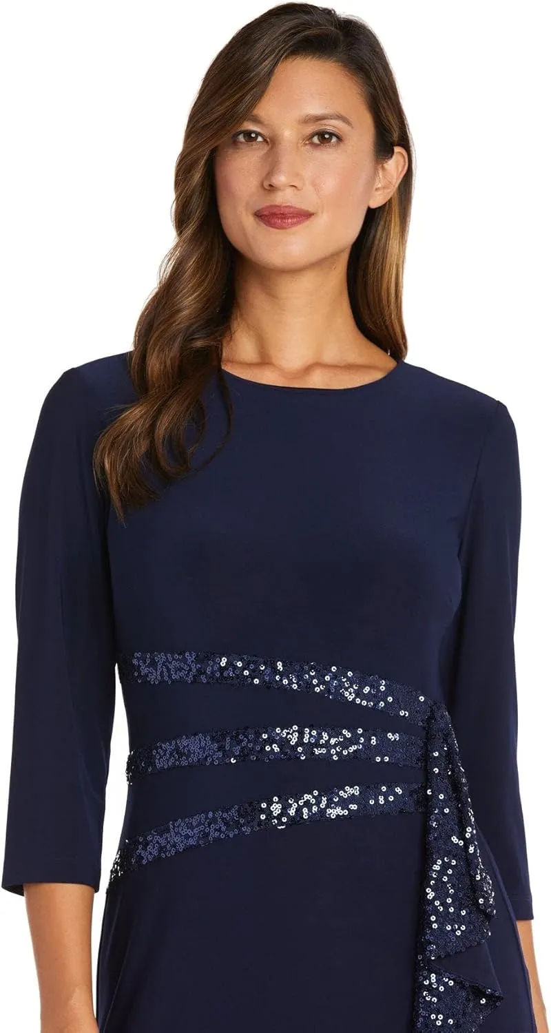 R&M Richards Women's Long and Classic Sequins Cascade Dress