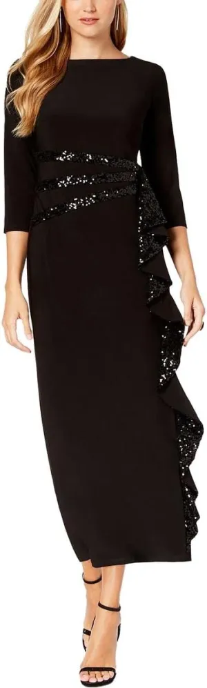 R&M Richards Women's Long and Classic Sequins Cascade Dress