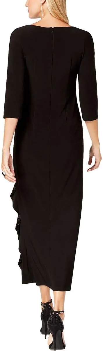 R&M Richards Women's Long and Classic Sequins Cascade Dress