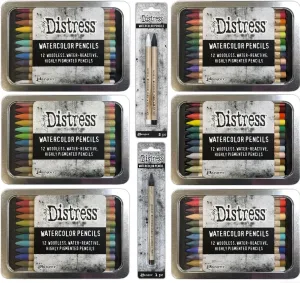 Ranger Ink Bundle - Tim Holtz Distress ALL available Watercolor Pencils 75 total. Sets 1, 2, 3, 4, 5, and 6. Plus the additional 3 colors: Black Soot, Picket Fence and Scorched Timber.