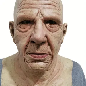 Realistic Bald Old Man Mask Latex Bald Grandpa Old Person Full Head Mask Halloween Costume Party Cosplay