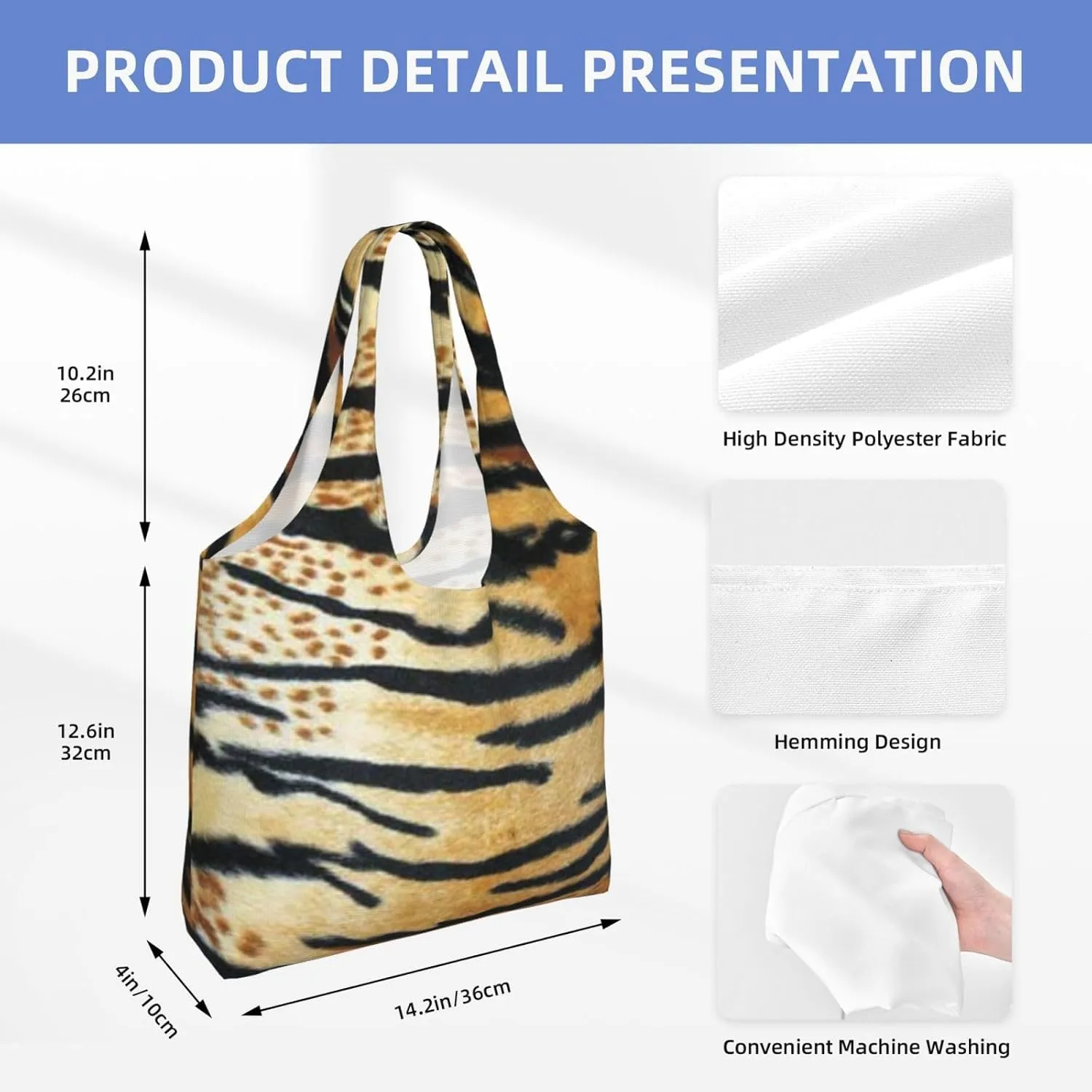 Realistic Tiger Skin Print Canvas Tote Bags Reusable Shopping Bag Handbag for Shopper Beach Gifts