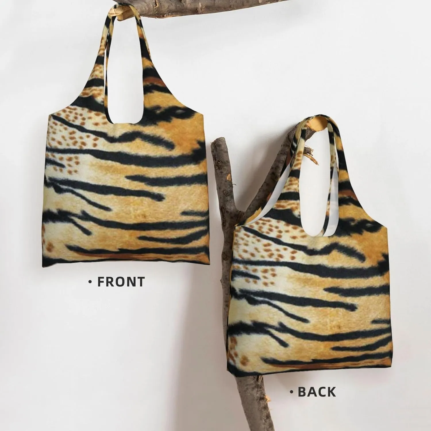 Realistic Tiger Skin Print Canvas Tote Bags Reusable Shopping Bag Handbag for Shopper Beach Gifts