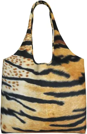 Realistic Tiger Skin Print Canvas Tote Bags Reusable Shopping Bag Handbag for Shopper Beach Gifts
