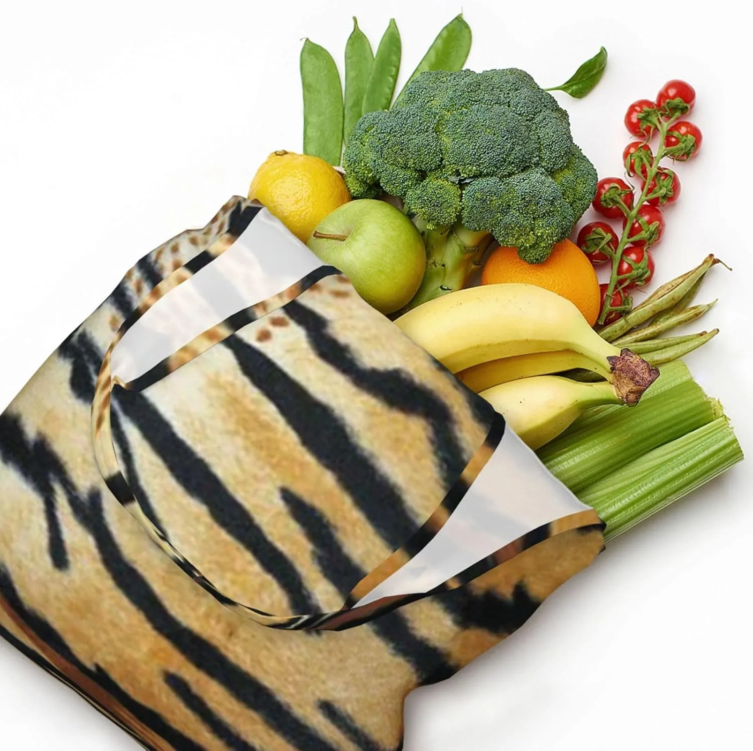 Realistic Tiger Skin Print Canvas Tote Bags Reusable Shopping Bag Handbag for Shopper Beach Gifts