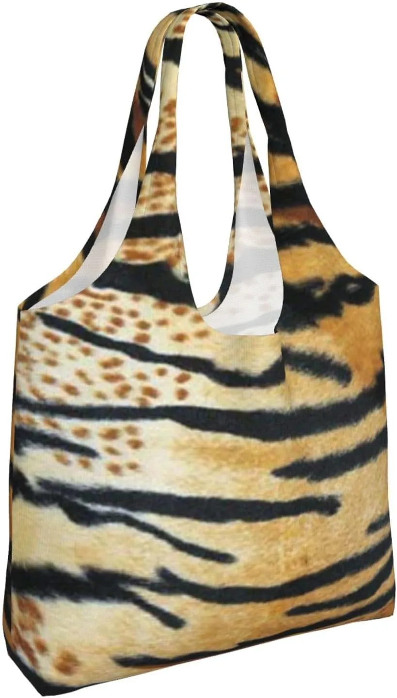 Realistic Tiger Skin Print Canvas Tote Bags Reusable Shopping Bag Handbag for Shopper Beach Gifts