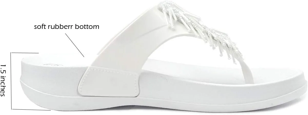 REDVOLUTION Women's Rhinestone Sandals Soft Platform Footbed Midsole Fashion Flip Flop