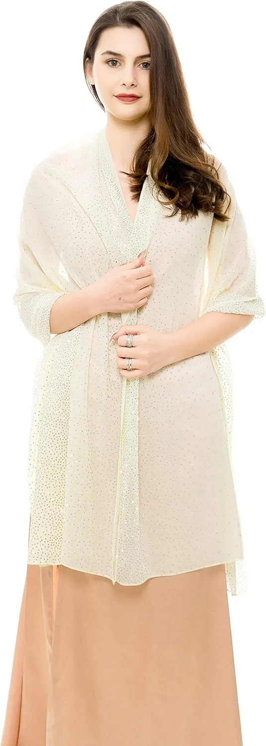 REEMONDE Womens Rhinestones Pashmina Shawls and Wraps for Evening Dresses Chiffon Shawl Sparkly Scarf