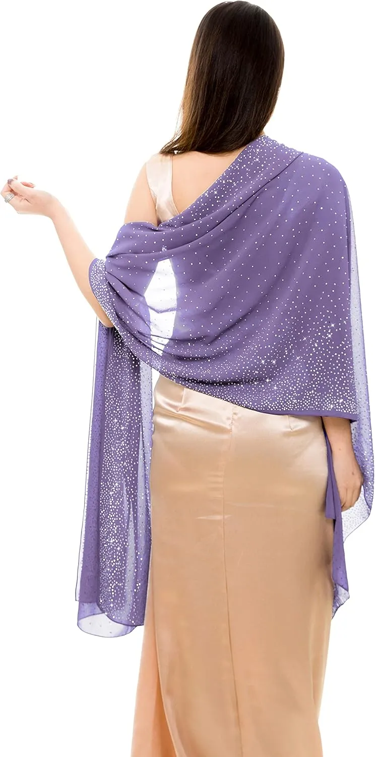 REEMONDE Womens Rhinestones Pashmina Shawls and Wraps for Evening Dresses Chiffon Shawl Sparkly Scarf