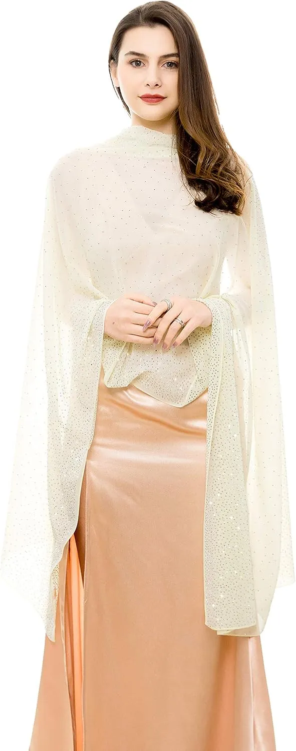 REEMONDE Womens Rhinestones Pashmina Shawls and Wraps for Evening Dresses Chiffon Shawl Sparkly Scarf