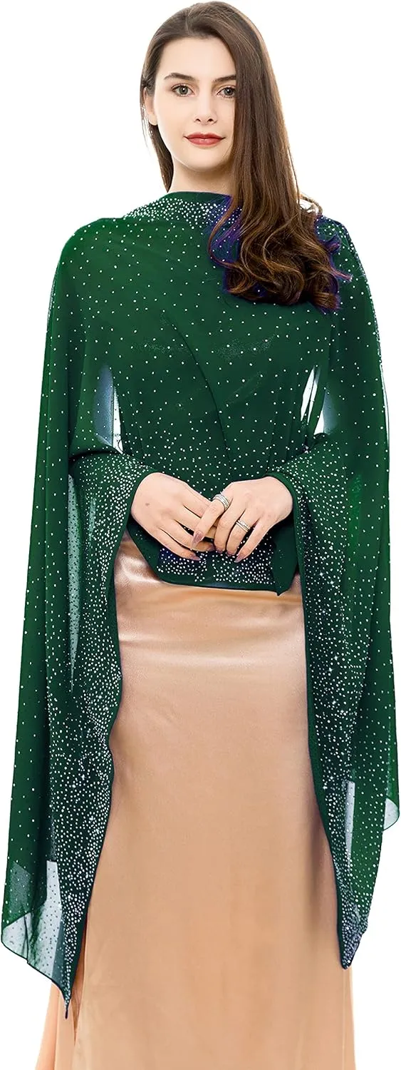 REEMONDE Womens Rhinestones Pashmina Shawls and Wraps for Evening Dresses Chiffon Shawl Sparkly Scarf