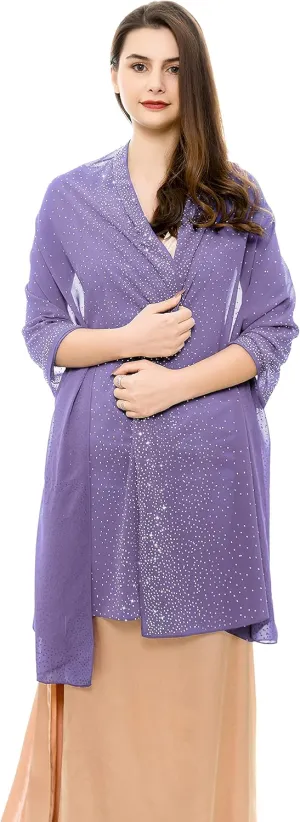 REEMONDE Womens Rhinestones Pashmina Shawls and Wraps for Evening Dresses Chiffon Shawl Sparkly Scarf