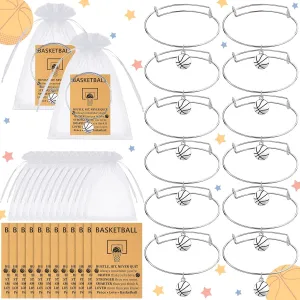 Remuuly 12 Sets Sport Bracelets Team Gift with Inspirational Card and Bags Adjustable Charm Bangle Bracelets Bulk Sports Jewelry for Softball Basketball Party Favors(Basketball Style)