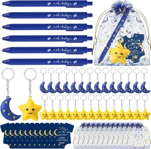 Remuuly 50 Sets Over the Moon Party Gifts Baby Shower Favor for Guests 25 Moon Keychain 25 Star Keychain 50 Thank You Cards 50 Thank You Pens and Organza Bags Baby Shower for Guests Gender Reveal