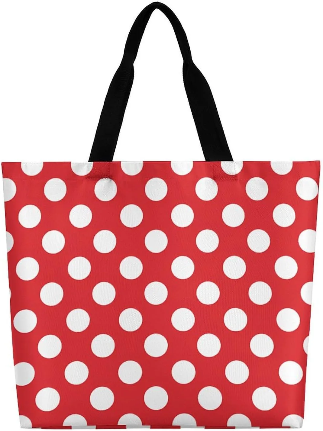 Retro Black White Polka Dots Pattern Tote Bag Reusable Grocery Bags for Groceries Capacity Heavy for Shopping