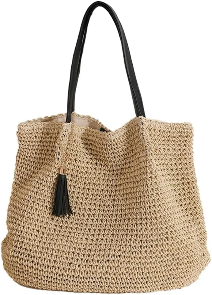Retro Straw Shoulder Bags for Women Woven Summer Beach Tote Bag Purse Large Handbag Top Handle Satchel Vacation