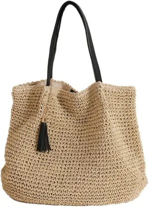 Retro Straw Shoulder Bags for Women Woven Summer Beach Tote Bag Purse Large Handbag Top Handle Satchel Vacation