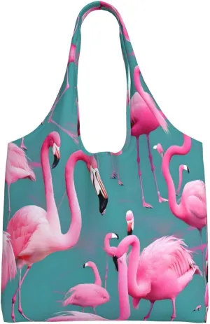 Reusable Canvas Tote Bag, A flock of flamingos Grocery Bag Shopping Shoulder Bags for Work DIY Festival Present bag