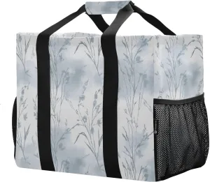 Reusable Grocery Bags Foldable Wispy Wildflower Shopping Bags, Heavy Duty Grocery Bags with Reinforced Bottom & Handles
