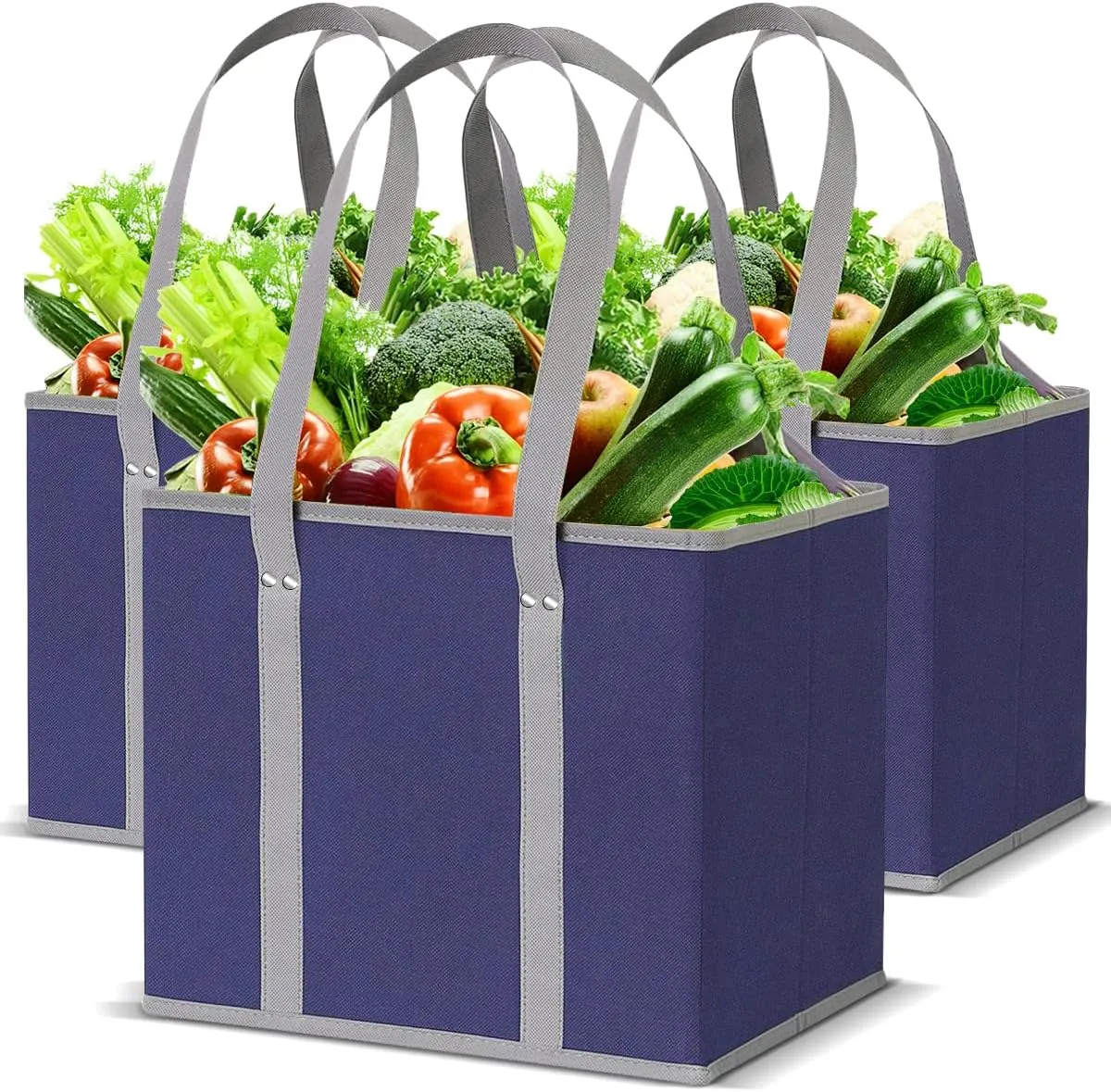 Reusable Grocery Bags, Folding Shopping Bags with reinforced Bottom & Handles, Heavy Duty Reusable Bags for Groceries