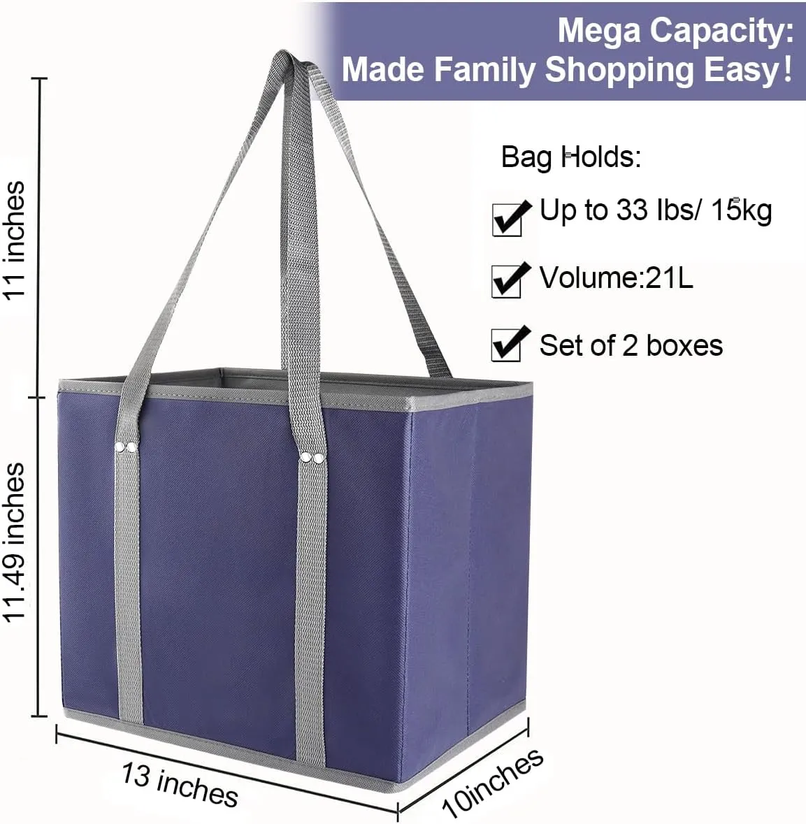 Reusable Grocery Bags, Folding Shopping Bags with reinforced Bottom & Handles, Heavy Duty Reusable Bags for Groceries