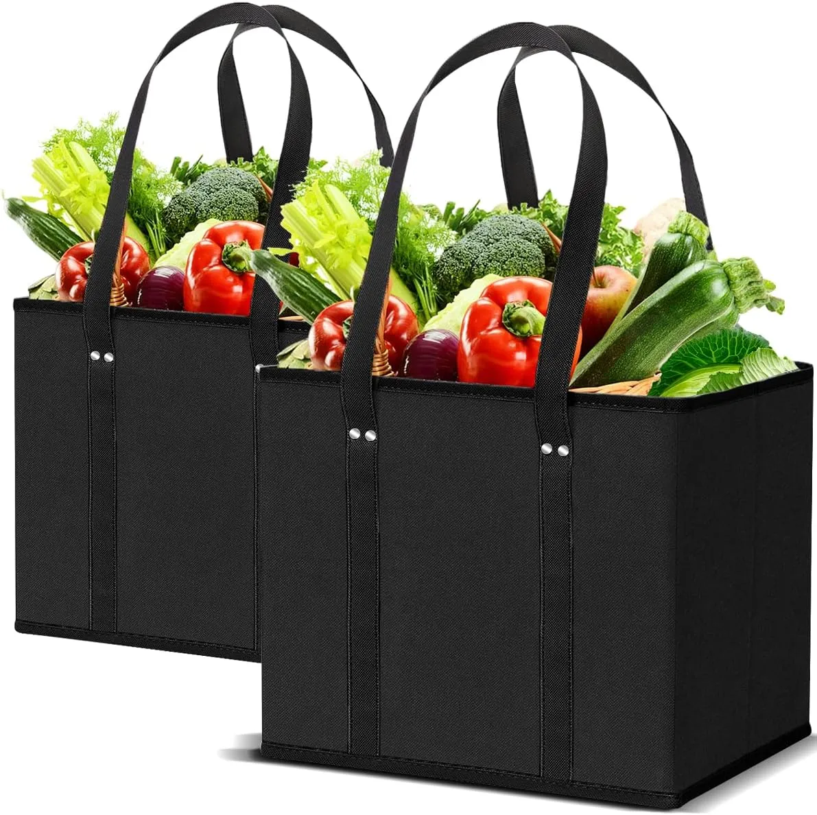 Reusable Grocery Bags, Folding Shopping Bags with reinforced Bottom & Handles, Heavy Duty Reusable Bags for Groceries
