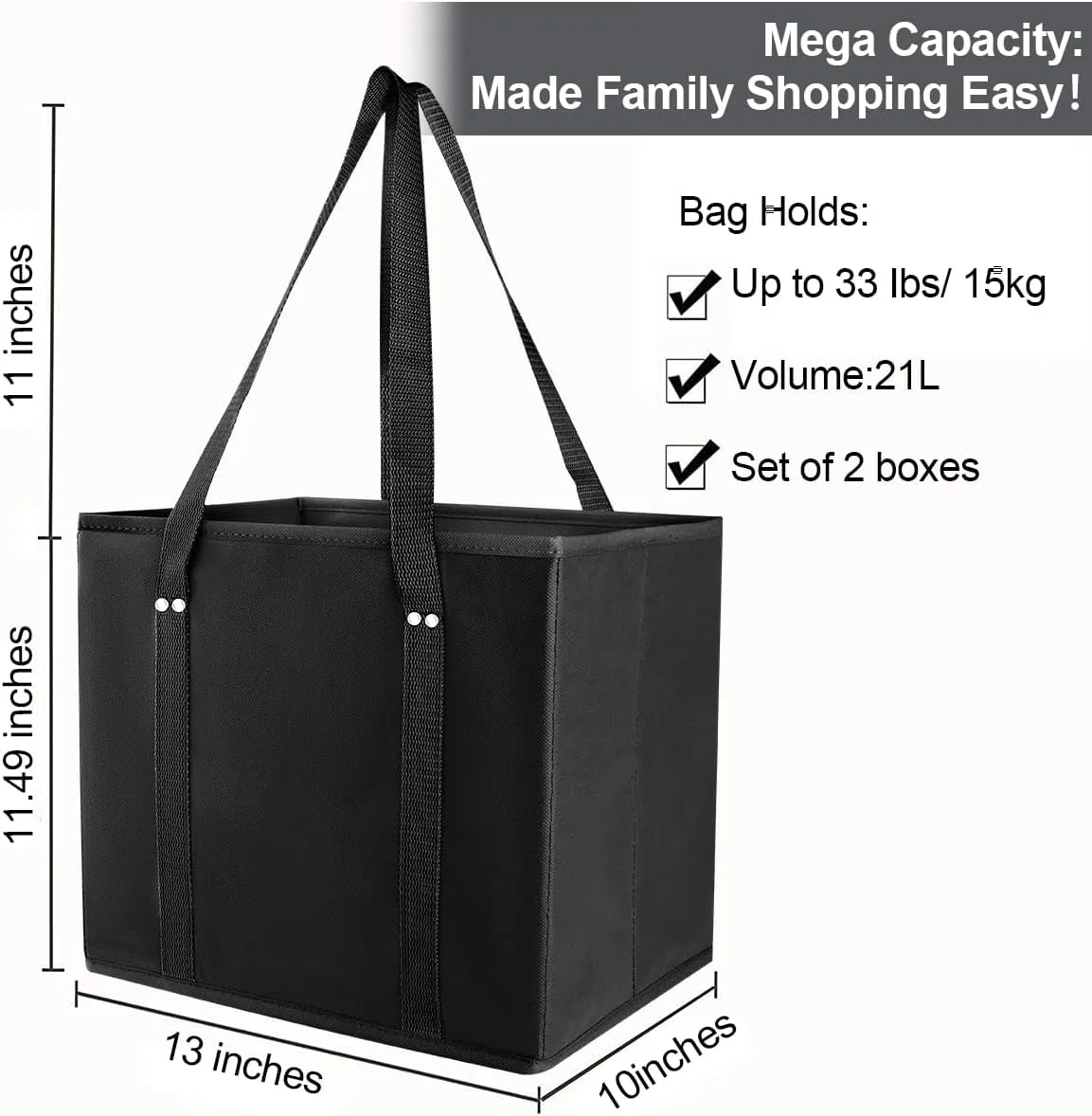 Reusable Grocery Bags, Folding Shopping Bags with reinforced Bottom & Handles, Heavy Duty Reusable Bags for Groceries