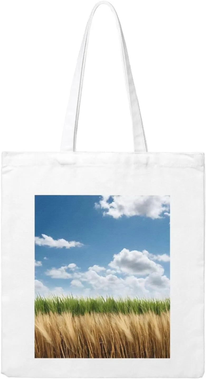 Reusable Heavy-Duty Canvas Tote Bag, Wheat Field handbag 15.75x13.87 Inch, Large Eco-Friendly Shopping Tote for Travel, Gym, Gifts, Machine Washable