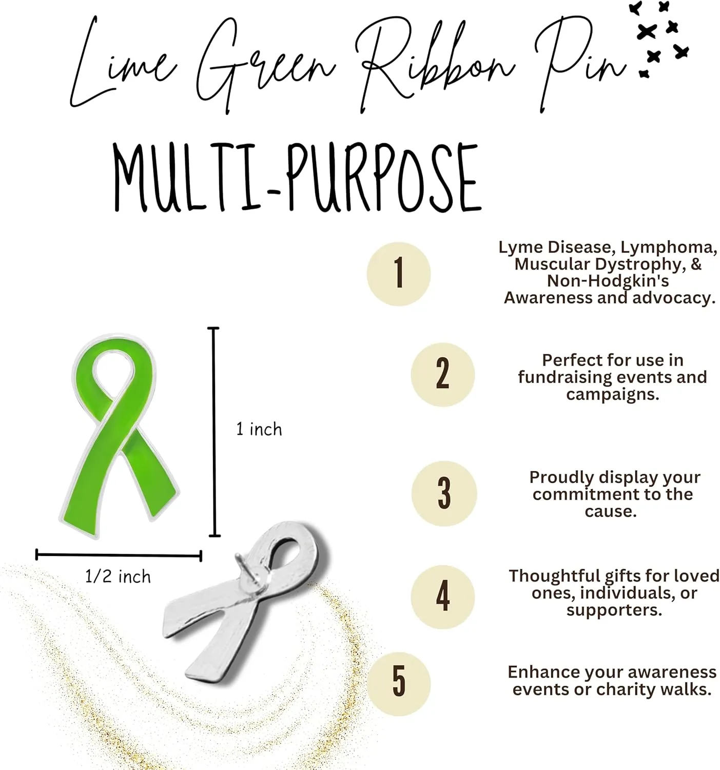 Ribbon Pins 1/5/25/100 for Cancer & Disease Awareness - Various Causes - Bulk Quantities Available for Support Groups and Fundraising