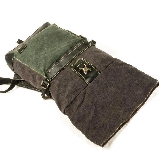 Roll Top Waxed Canvas Vintage Backpack Rucksack