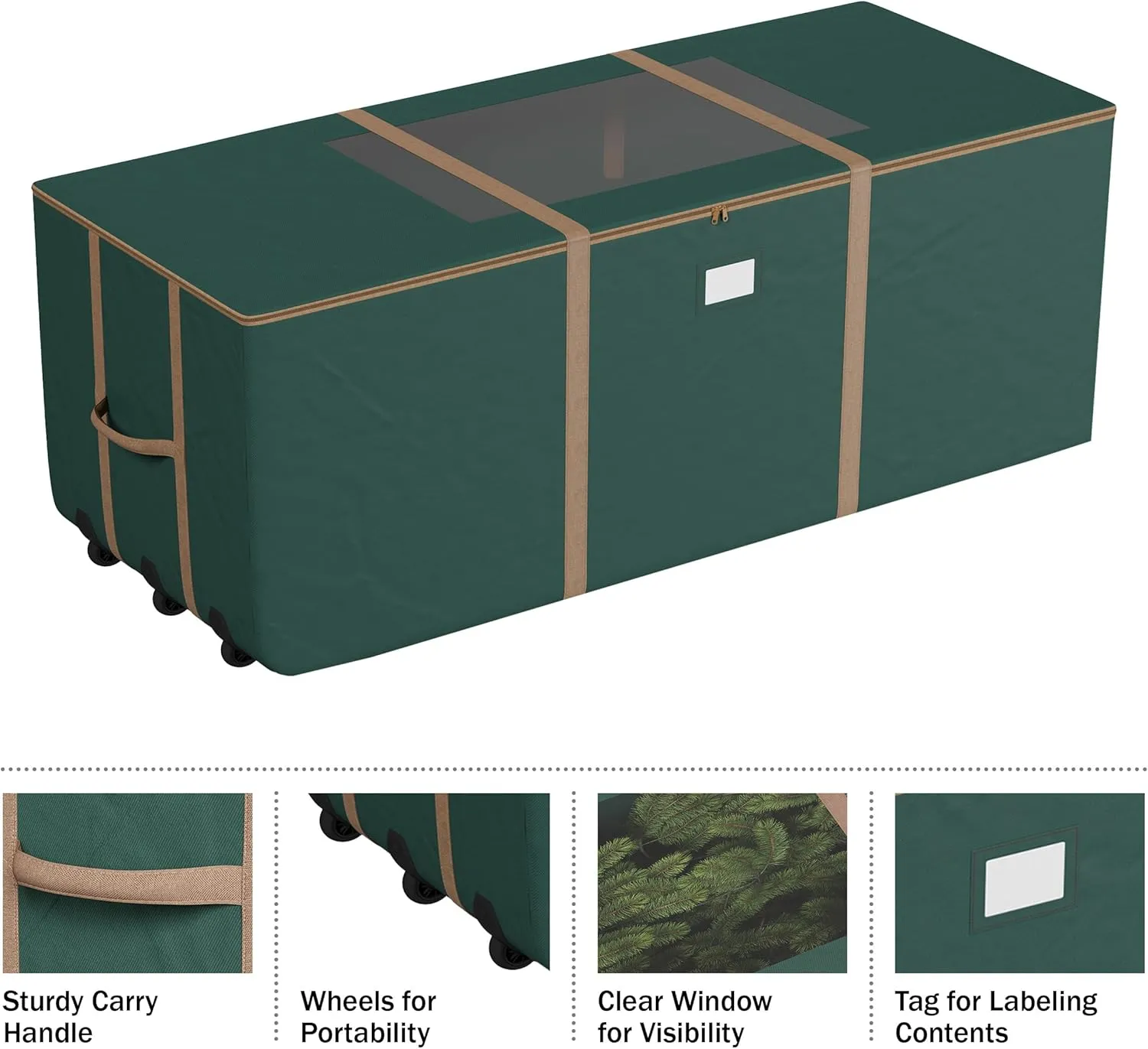 Rolling Christmas Tree Storage Bag - Heavy-Duty Storage Bags for 12-ft Artificial Trees, Seasonal Décor, Packing, Moving, and More by Elf Stor (Green)