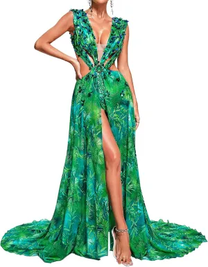 Romantic Maxi Beach Dress Stunning Squin Dress Printed Floral Dress for Women Summer Chiffon Dress