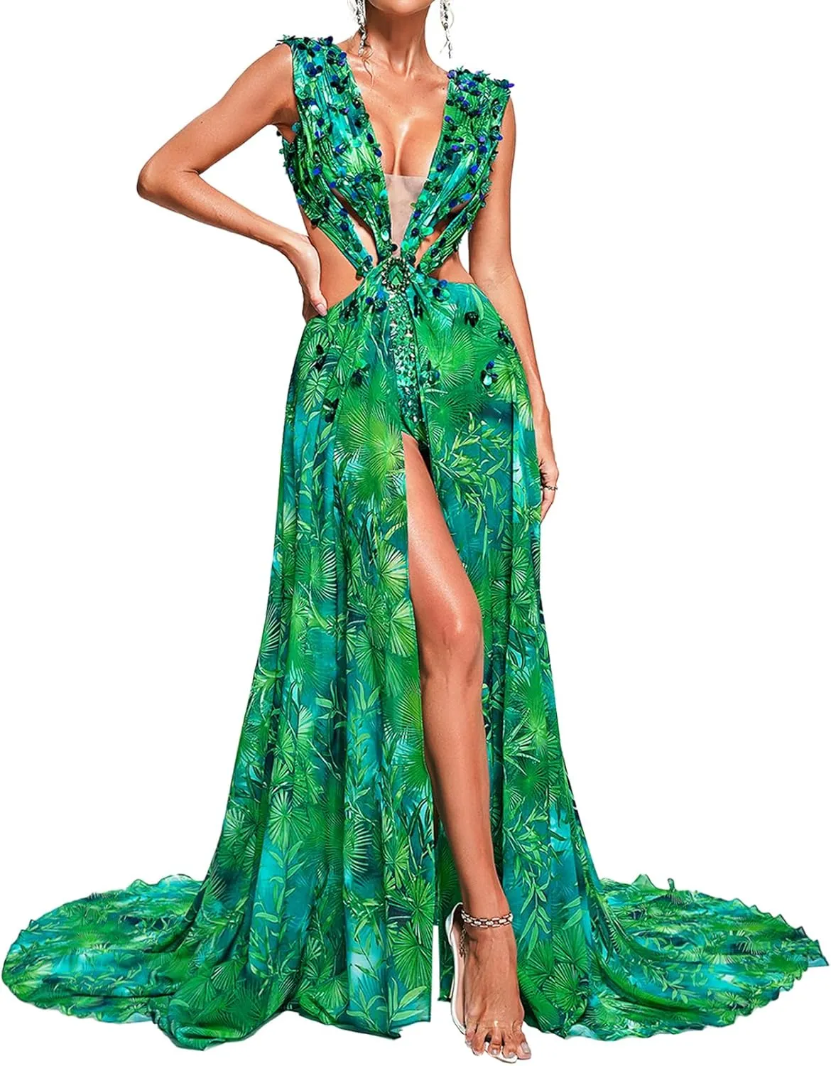 Romantic Maxi Beach Dress Stunning Squin Dress Printed Floral Dress for Women Summer Chiffon Dress