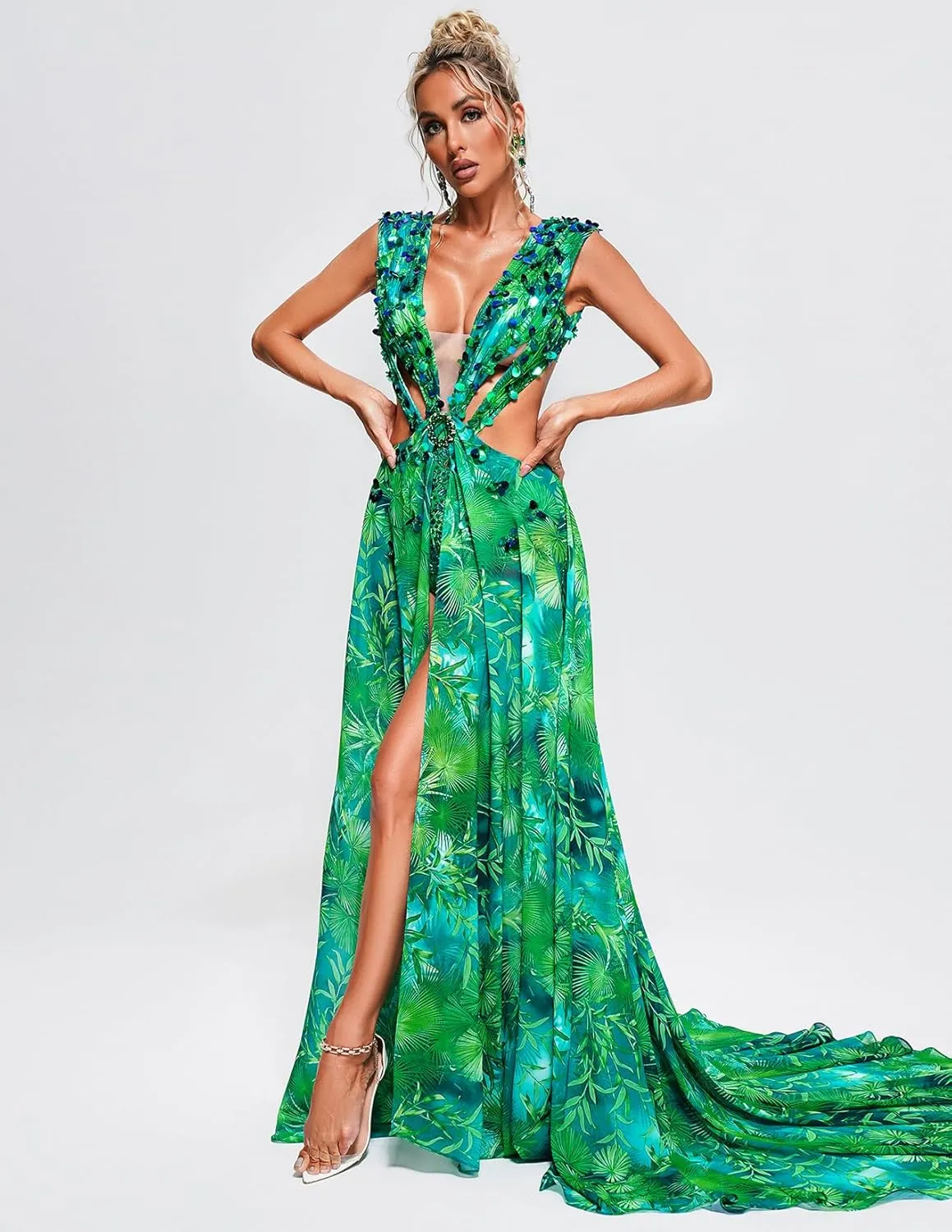 Romantic Maxi Beach Dress Stunning Squin Dress Printed Floral Dress for Women Summer Chiffon Dress