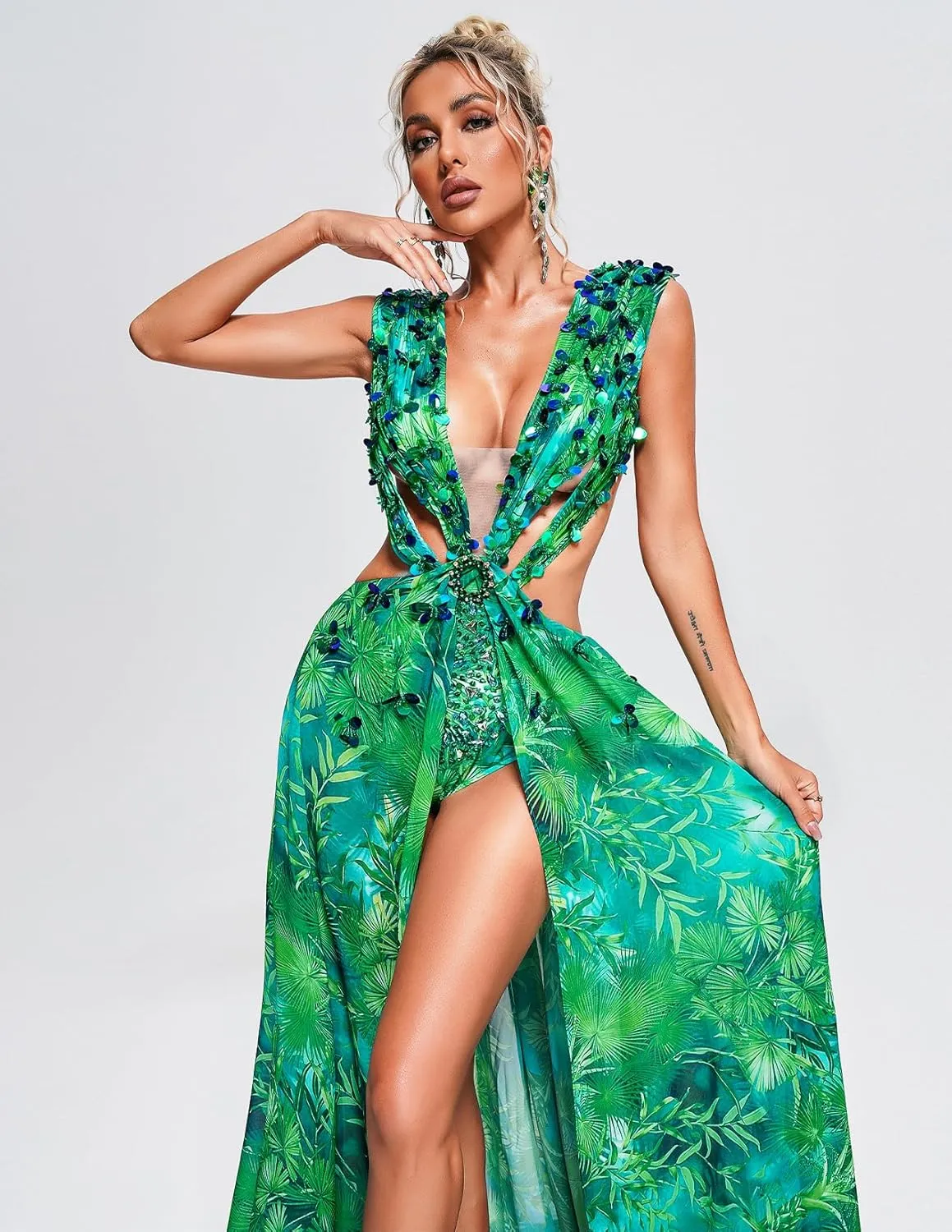 Romantic Maxi Beach Dress Stunning Squin Dress Printed Floral Dress for Women Summer Chiffon Dress