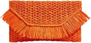 RomanticDesign Women Straw Woven Clutch Lightweight Summer Vacation Beach Bag Tassel Purse for Travel